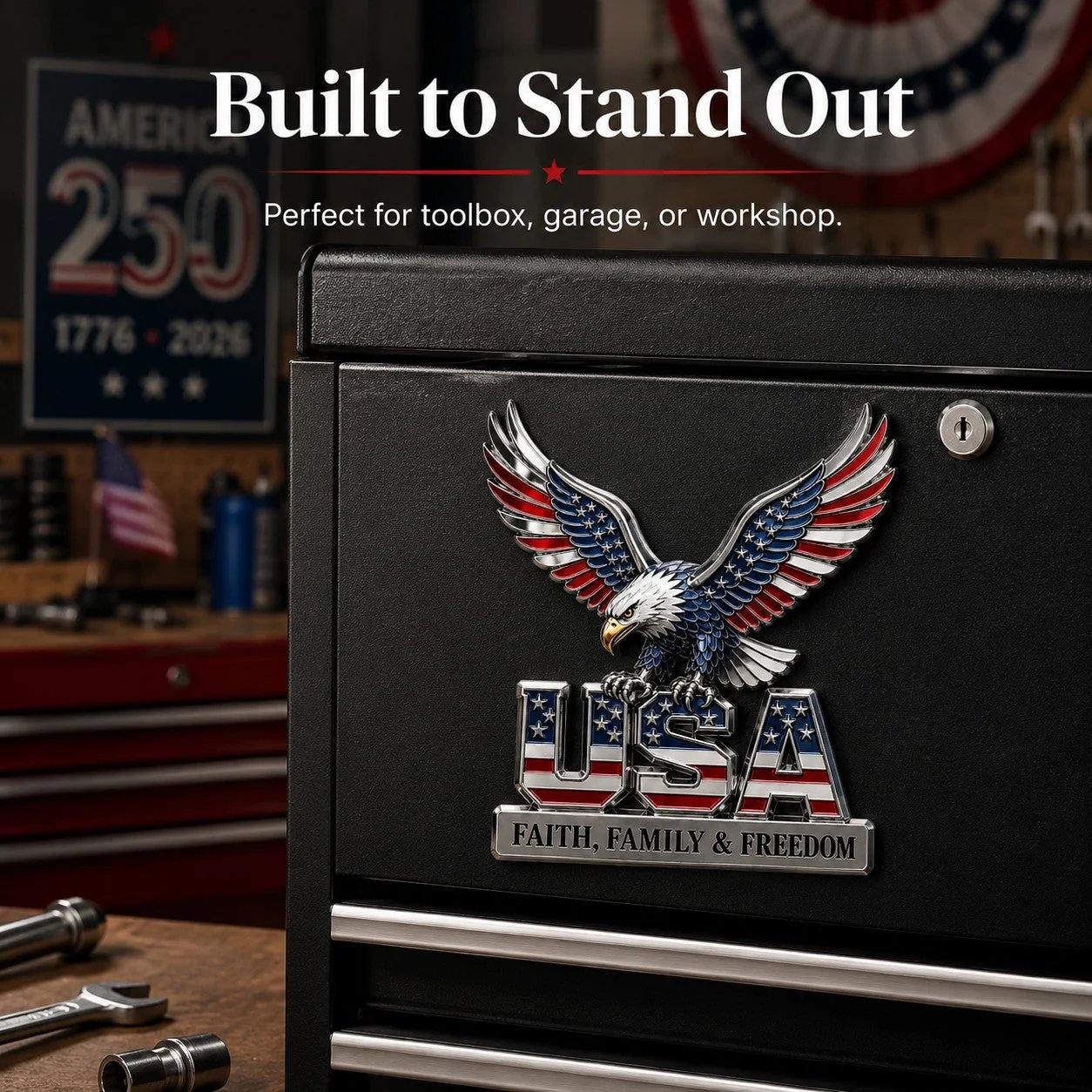 🦅 PATRIOTIC FAVORITE | American Eagle Metal Emblem – USA Faith Family Freedom Car Badge & Garage Decor