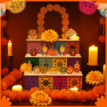 💀 3-Tier Day of the Dead Wooden Altar Display Set | Día de los Muertos Decor