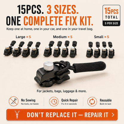 🧥 Universal Zipper Repair Kit – Fix Broken Zippers In Seconds, No Sewing Required