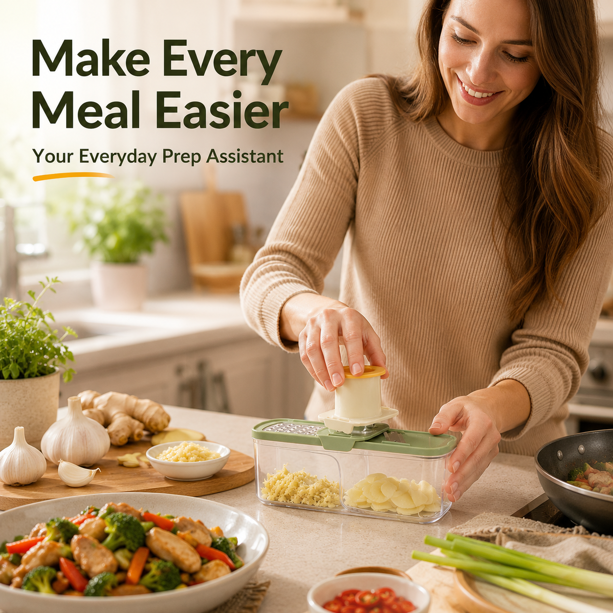 🧄3-in-1 Kitchen Prep Tool – Slice, Grate & Mince in Seconds