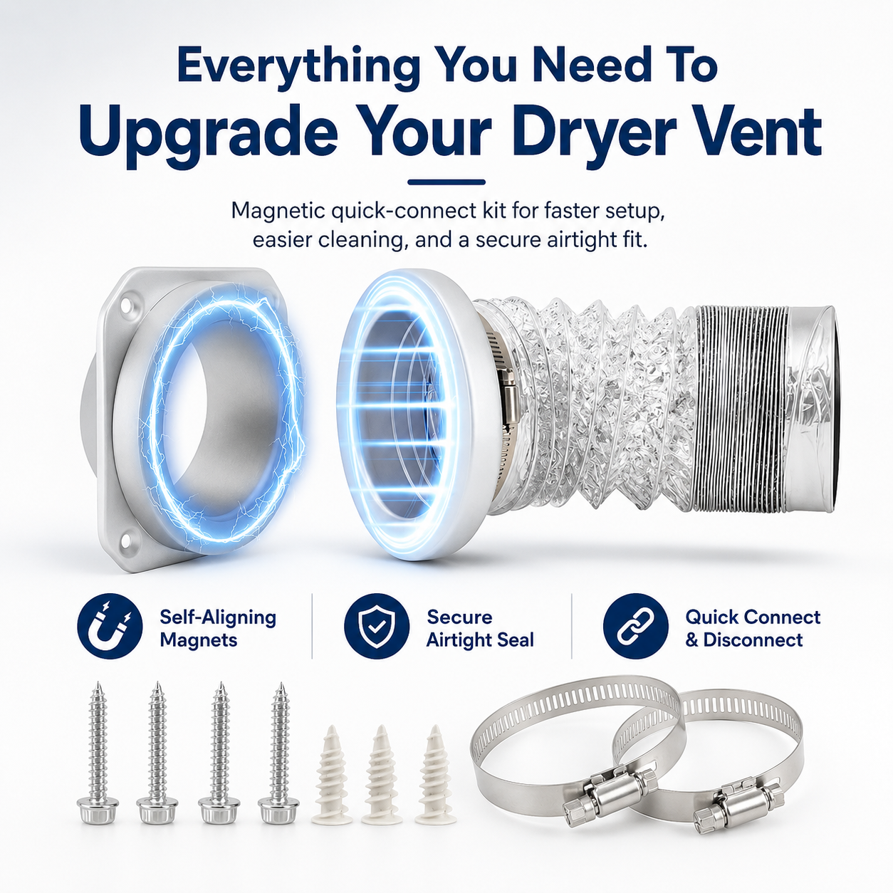 🧲 Magnetic Dryer Vent Connector Kit – Snap-On Connection for a Cleaner, Easier Laundry Room