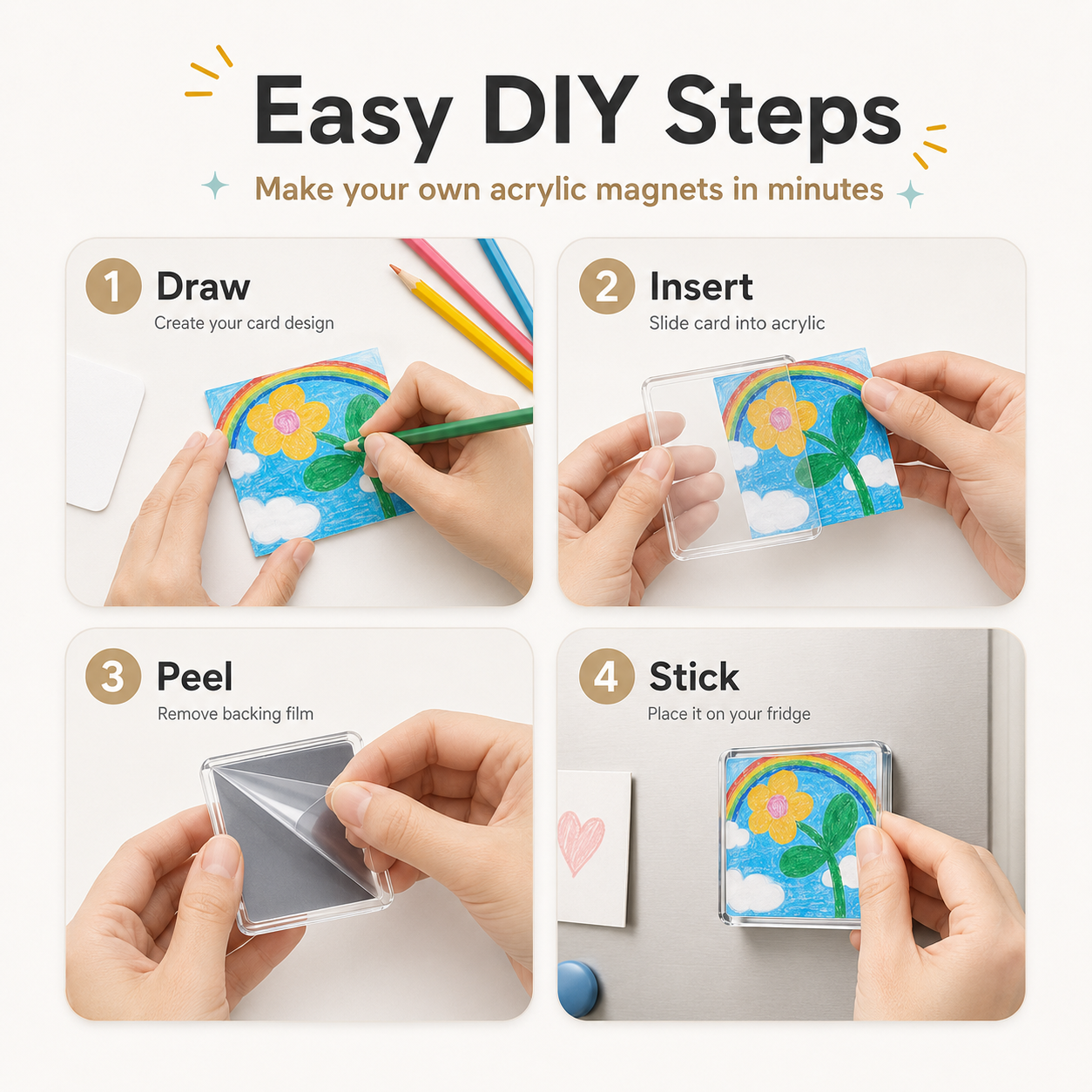 Clear Acrylic Magnetic Stickers 10 Pack, DIY Square Magnet Frames with Adhesive Backing