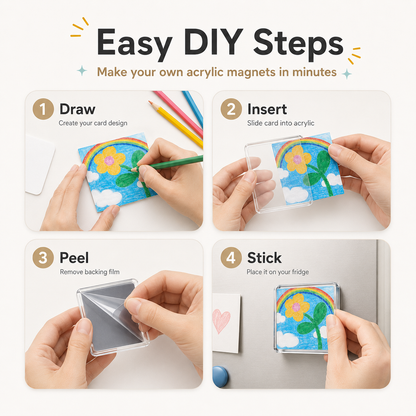 Clear Acrylic Magnetic Stickers 10 Pack, DIY Square Magnet Frames with Adhesive Backing