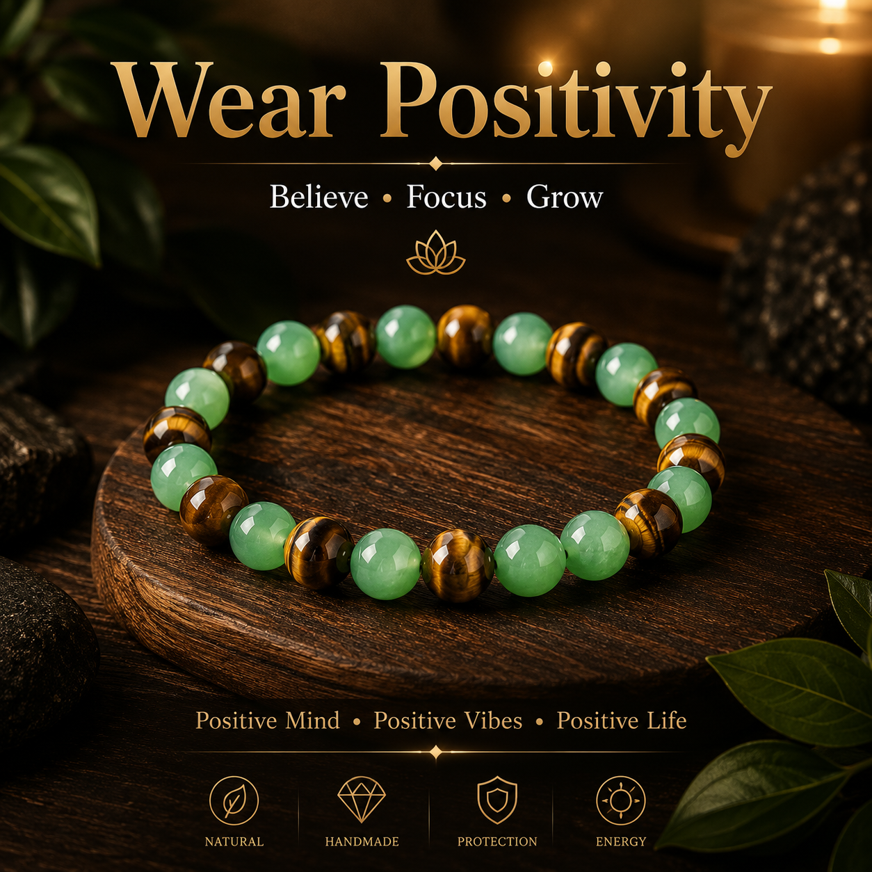 💰 Money Attraction Crystal Bracelet – Green Aventurine & Tiger Eye Lucky Beaded Bracelet for Abundance, Confidence & Everyday Wear