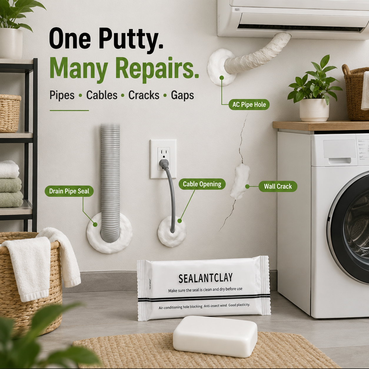 🔥 50% OFF | 10-Pack Wall Hole Repair Sealant Putty for AC Pipe Gaps, Wall Cracks & Plumbing Repairs