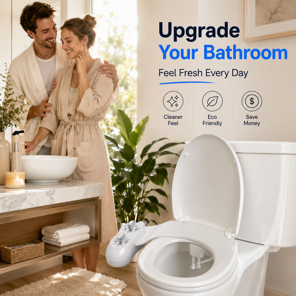 Non-Electric Bidet Attachment for Toilet – Dual Nozzle Front & Rear Wash, Adjustable Water Pressure, Eco-Friendly Toilet Seat Adapter for Personal Hygiene, Reduce Toilet Paper Use