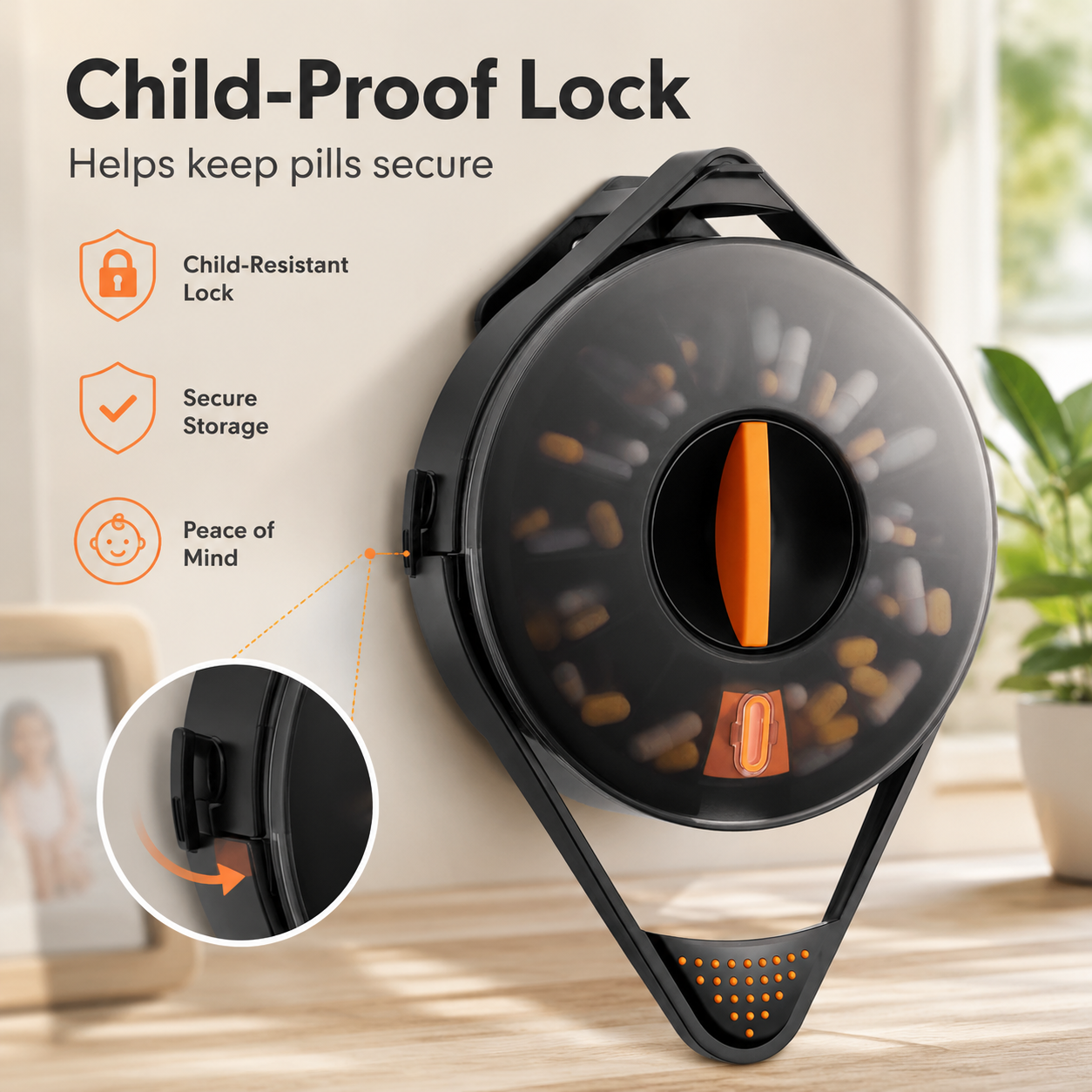 Fullicon Pill Dispenser with 14 Large Compartments and Child-Proof Lock