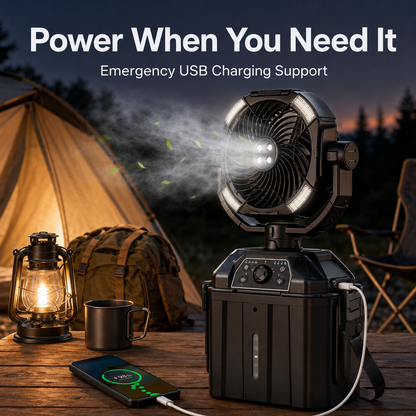 ❄️ 4-in-1 Rechargeable Misting Fan with LED Light & Emergency Power Bank