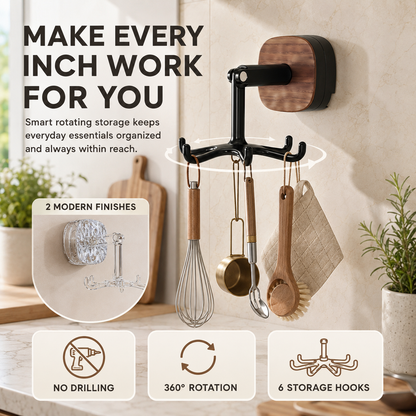 360° Rotating 6-Hook Suction Organizer – No-Drill Space-Saving Storage🪝