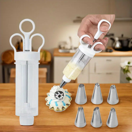 1Set Stainless Steel Cake Decorating Gun Kit with 6 Icing Nozzles - Cupcake Injector Piping Set for Cake & Deviled Egg Decoration, Pastry Icing Tools kitchen gadgets