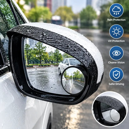 2-Pack Car Side Mirror Rain Visors with 360° Blind Spot Mirrors – Clearer View for Safer Driving