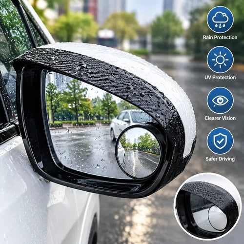 2-Pack Car Side Mirror Rain Visors with 360° Blind Spot Mirrors – Clearer View for Safer Driving