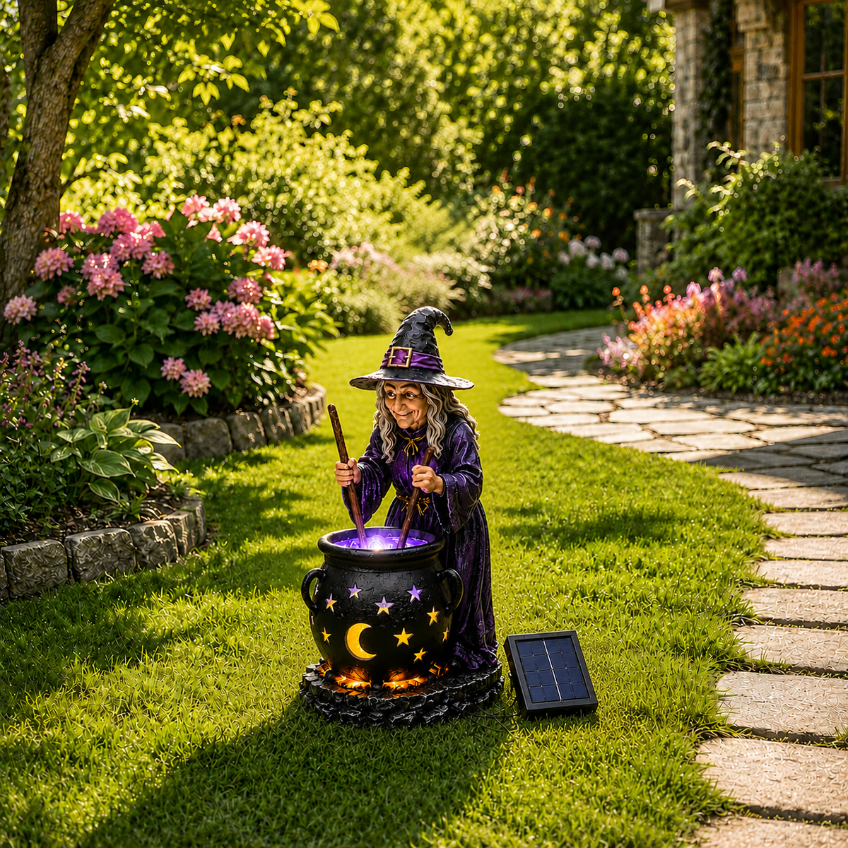 🌙 Glowing Witch Cauldron Solar Decor – Enchant Your Halloween Yard