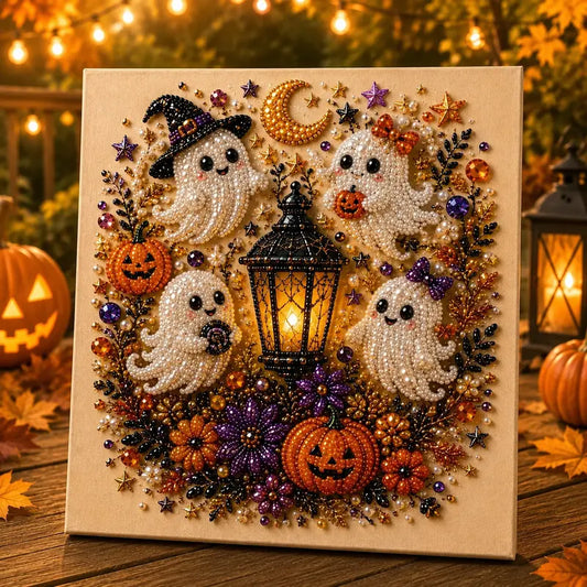 Spooky Cute Ghost Pearl Diamond Painting Kit – 8" x 8" Halloween DIY Wall Art & Craft Gift