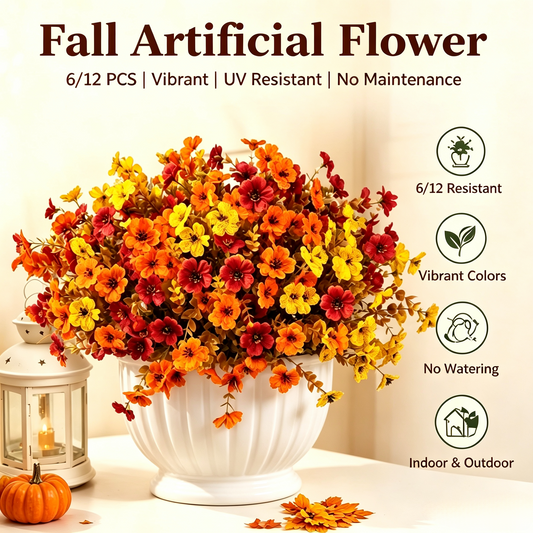 🎃 Fall Artificial Flowers – UV-Resistant Colorful Bouquet for Home, Garden, Wedding & Party Decor