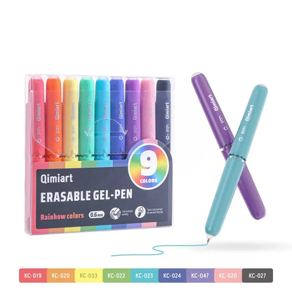 9-Color Erasable Gel Pens Set – Quick-Dry 0.6mm Pens with Built-In Eraser