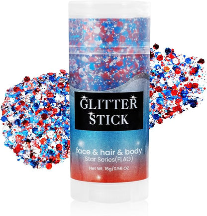4th of July Red White Blue Glitter Stick – Patriotic Body & Face Glitter