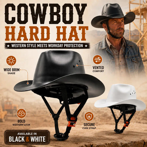 🤠 Cowboy Hard Hat – Western Style Wide Brim Work Helmet with Chin Strap