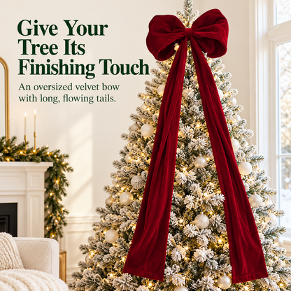 ✨ 50% OFF: Oversized Velvet Christmas Bow – Rich Red Texture & Dramatic Long Tails