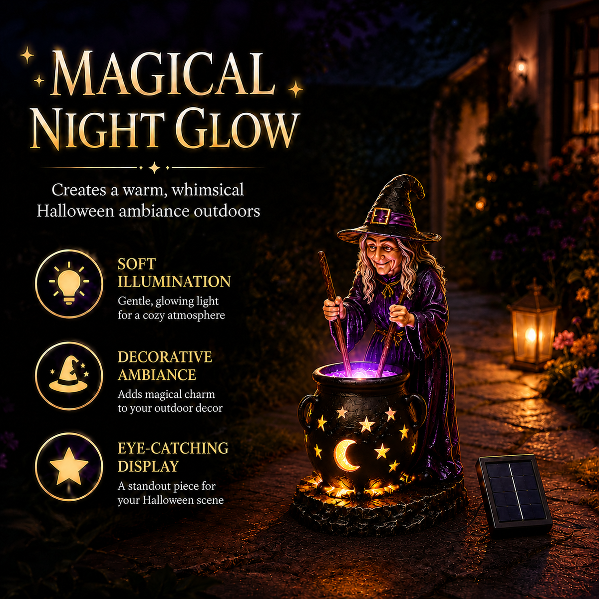 🌙 Glowing Witch Cauldron Solar Decor – Enchant Your Halloween Yard