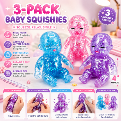 【Summervibes】3 Pack Baby Squishies Glittery Slow Rising Fidget Toys