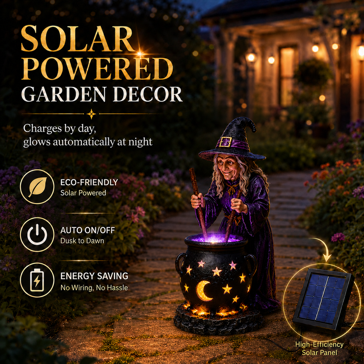 🌙 Glowing Witch Cauldron Solar Decor – Enchant Your Halloween Yard