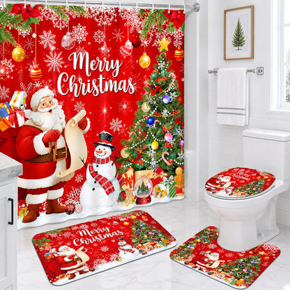 🎄🛁 Christmas Bathroom Makeover Set – 4 Matching Pieces for Instant Holiday Cheer