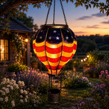 🎈 American Flag Hot Air Balloon Solar Lantern