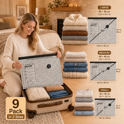 ✈️ Vacuum Compression Storage Bags Set – Pack More, Travel Lighter & Save Closet Space
