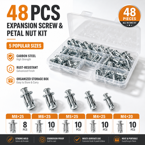 Heavy-Duty Rivet Nut Set (30/48/90PCS) - Carbon Steel Threaded Inserts with Rust-Resistant Zinc Coating, M4 M5 M6 Fasteners for Automotive, Furniture & DIY Repairs