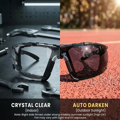 Photochromic Safety Glasses for Adults, Impact-Resistant ANSI Z87.1 Certified Protective Eyewear for Work & Outdoor – Removable Foam Lining Construction Gear Dust Proof Goggles