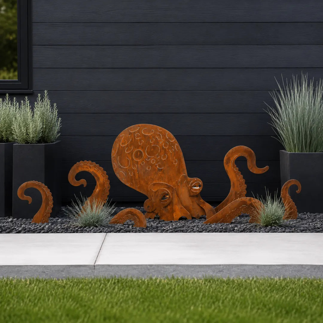 🐙Rust Patina Giant Squid Garden Sculpture