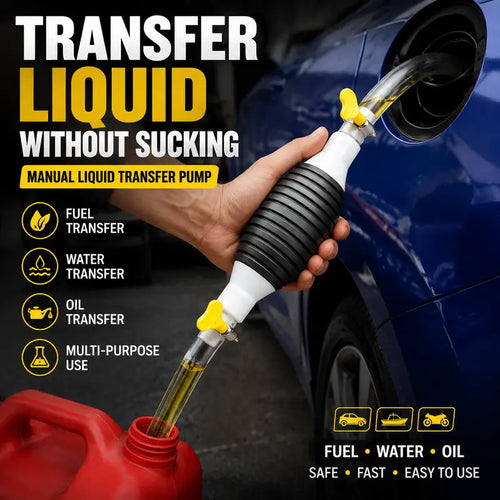 Manual Siphon Pump Kit with 1M Hose, Rubber Pump Bulb & 2 Hose Clamps, Liquid Transfer Pump for Fuel Water Oil, Car Boat Motorcycle