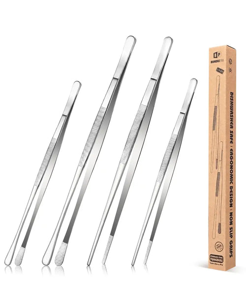 🍳 4-Piece Stainless Steel Kitchen Tweezers Set – Precision Cooking, BBQ & Plating Tongs