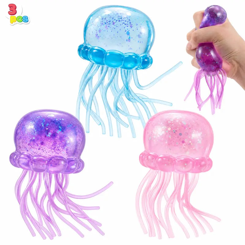 🪼 3-Pack Glitter Jellyfish Squishy Toys – Slow-Rising Sensory Fun
