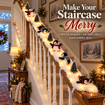 🐧 Light-Up Penguin Christmas Stair Garland – Turn Your Banister Into a Winter Wonderland ✨