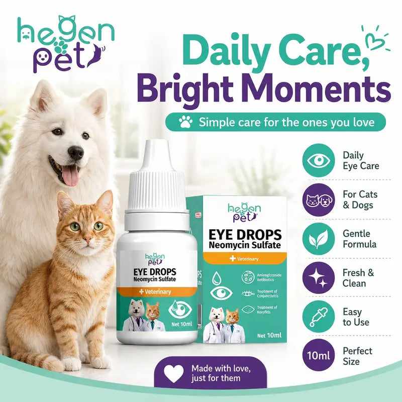 🐾 Hegen Pet Neomycin Sulfate Eye Drops – 10ml Eye Care for Dogs & Cats