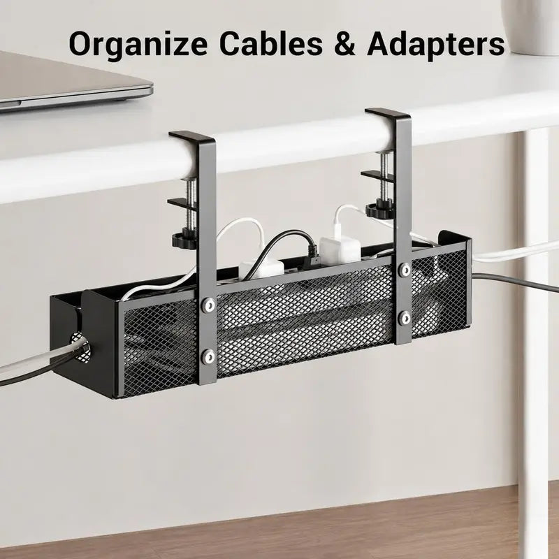 No-Drill Under Desk Cable Organizer – Hide Cables & Power Strips for a Cleaner Workspace
