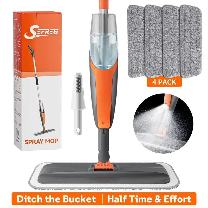 2-in-1 Microfiber Spray Mop with 420ml Refillable Bottle & 4 Washable Pads