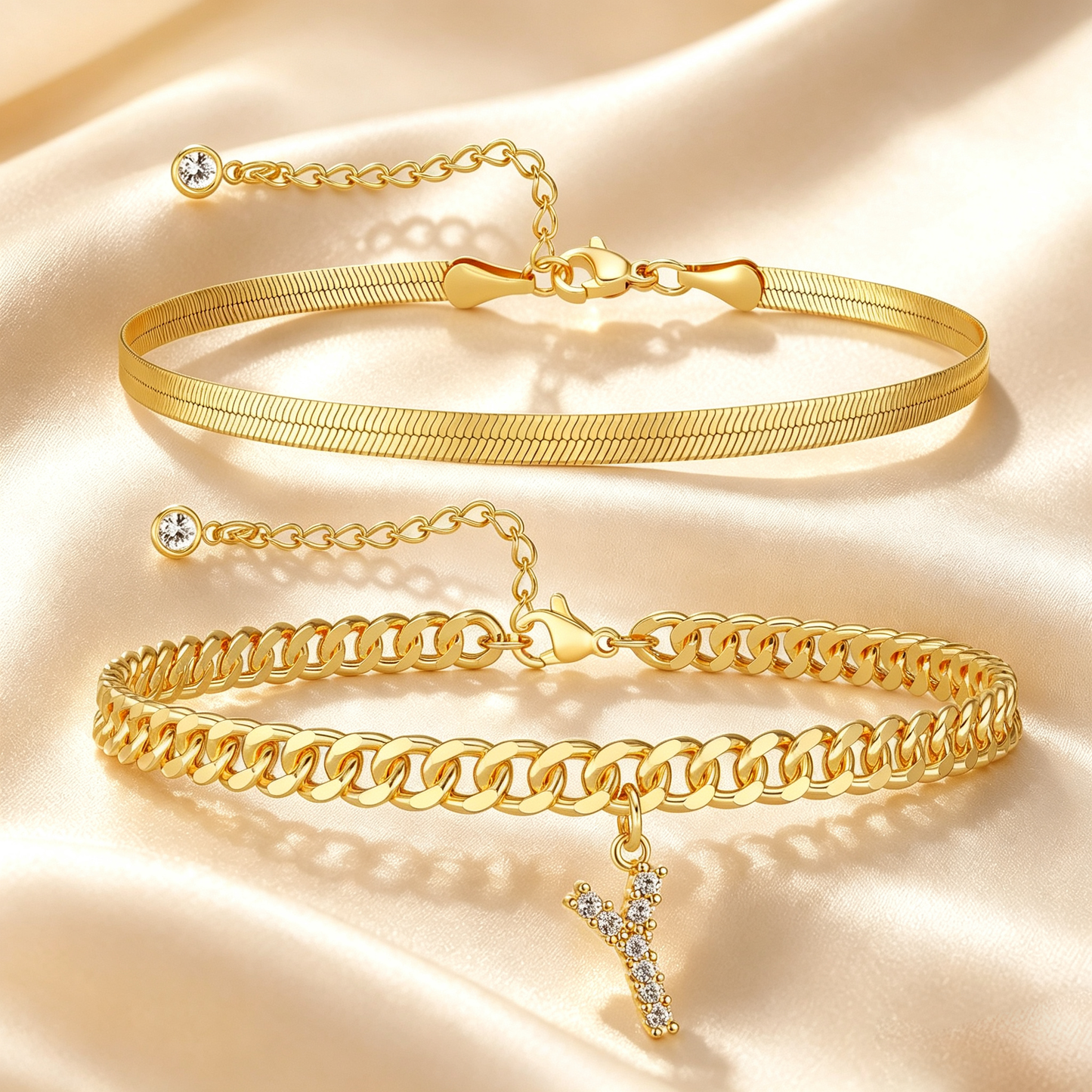 Personalized Initial Anklet – 14K Gold-Plated Waterproof Stackable Letter Charm