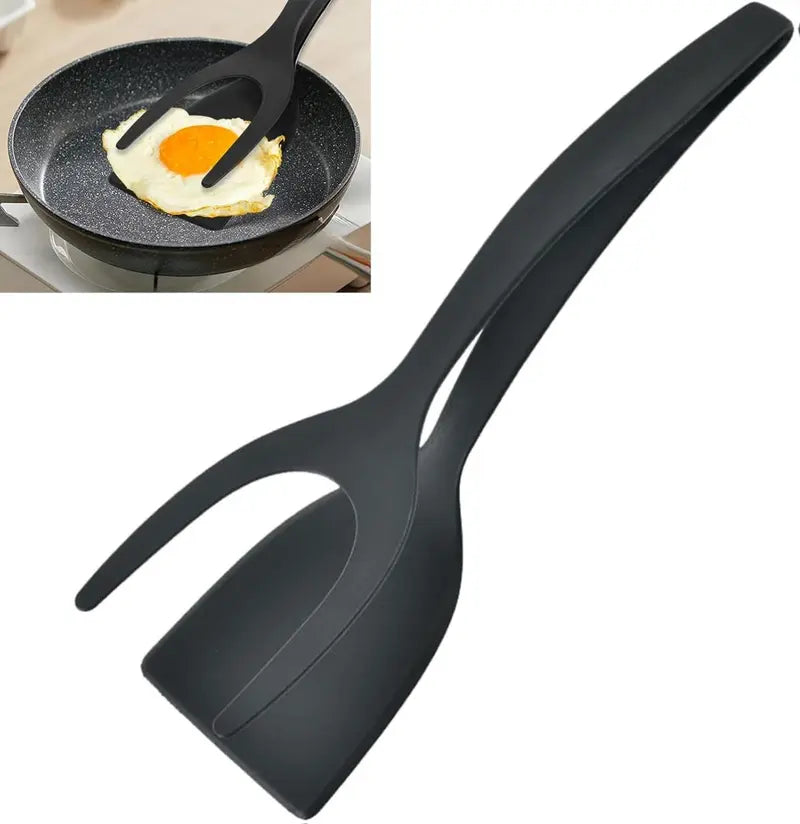 Grip & Flip Spatula Tongs - Sturdy, Durable Non-Stick Egg Flipper & Food Turner for Pancakes, Fish - Black Cooking Gadgets, Top Kitchen Gadgets, Household Kitchen Tool