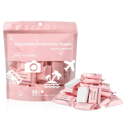 30-Pack Disposable Compressed Towels – Soft, Absorbent & Travel-Friendly