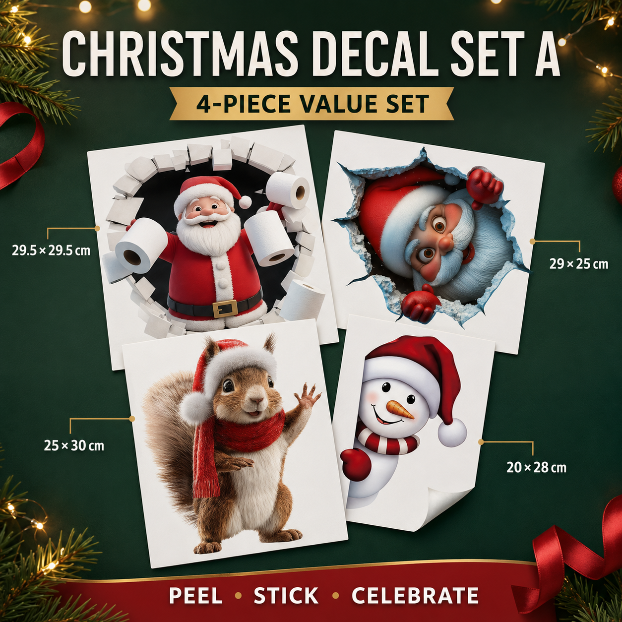 🎅 3D Santa Christmas Wall Decal | Festive Holiday Decor