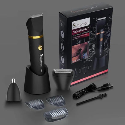 ✨ 3-In-1 Men's Body Groomer – Waterproof Groin, Body & Nose Hair Trimmer