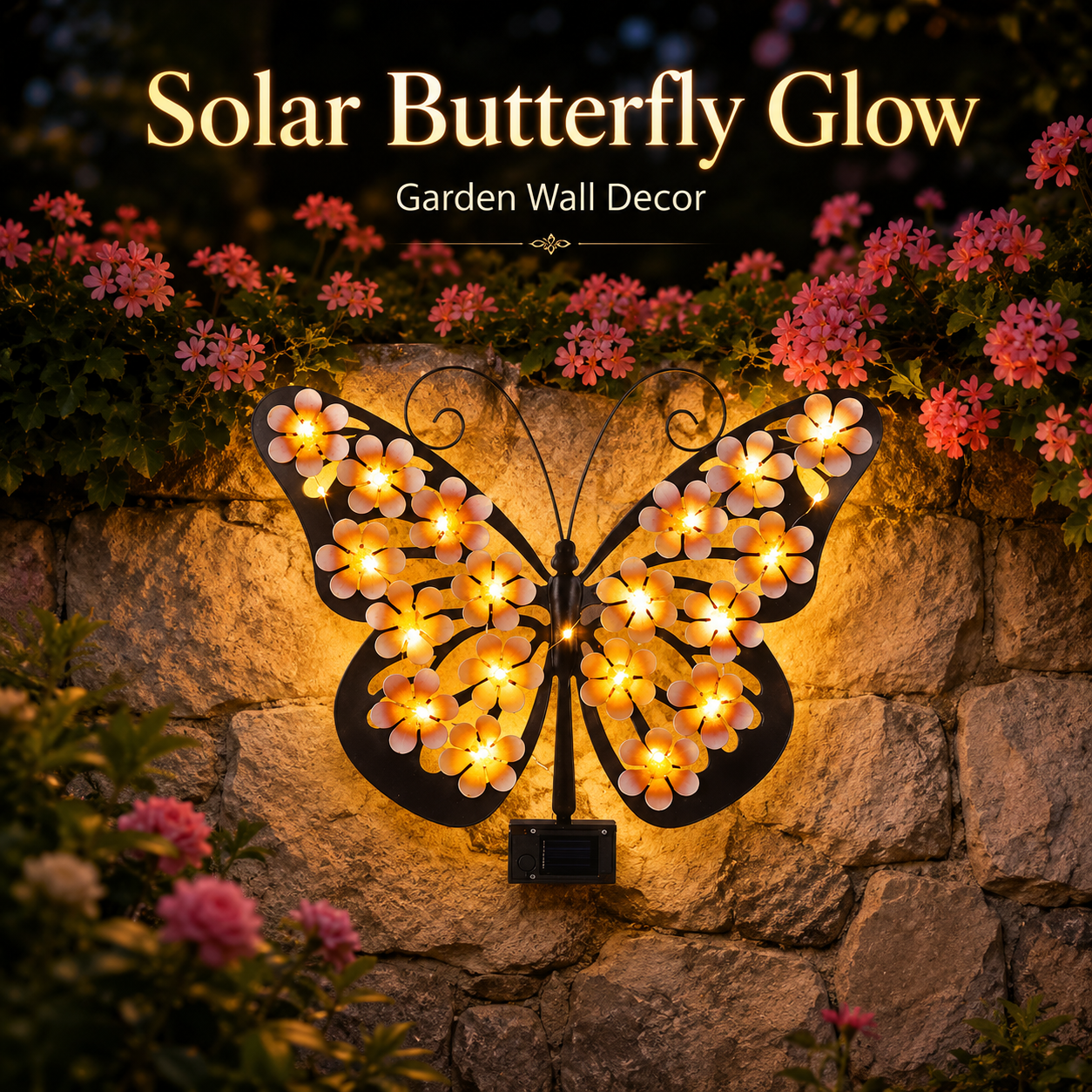 Solar Butterfly Wall Decor Lights | Outdoor Metal Garden Light