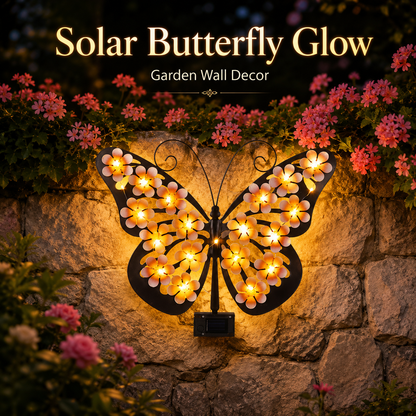 Solar Butterfly Wall Decor Lights | Outdoor Metal Garden Light