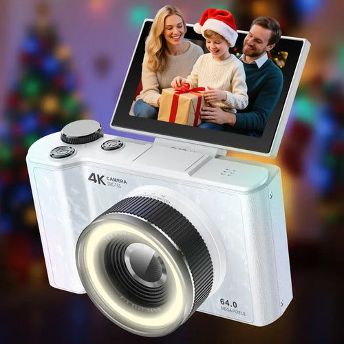 4K Flip-Screen Vlogging Camera with Built-In Ring Light – 32GB Bundle