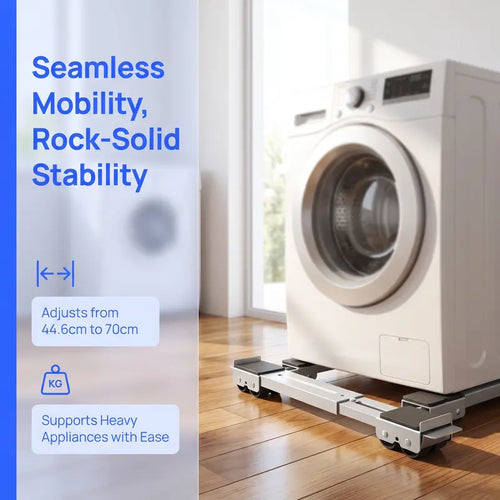 Adjustable Telescopic Heavy Duty Metal Frame Appliance Moving Dolly 2-Pack, Lockable Wheels Roller Stand for Washer Dryer, Low Profile 4cm Height, Heavy Load Fit for 44.6-70cm Appliances