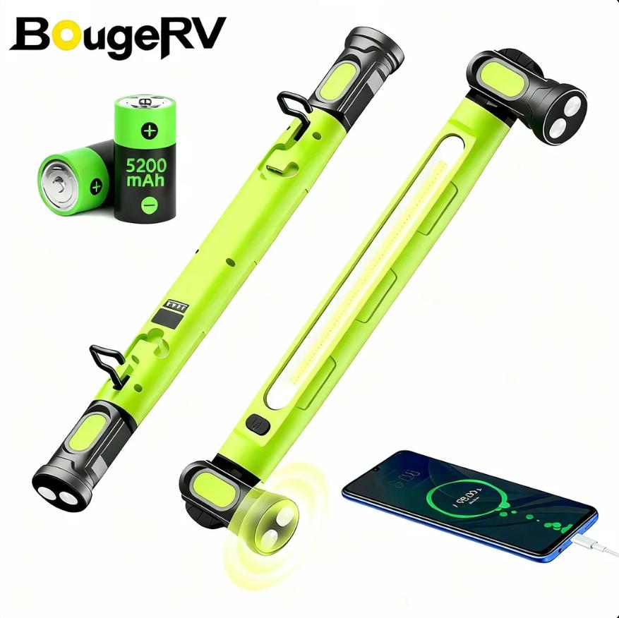 🔋New 15W COB Rechargeable Work Light, 360° Rotatable Magnetic LED Inspection Lamp with Hook & Power Bank, Super Bright Portable Floodlight for Car Repair, Camping, Home Emergency (USB Charging)