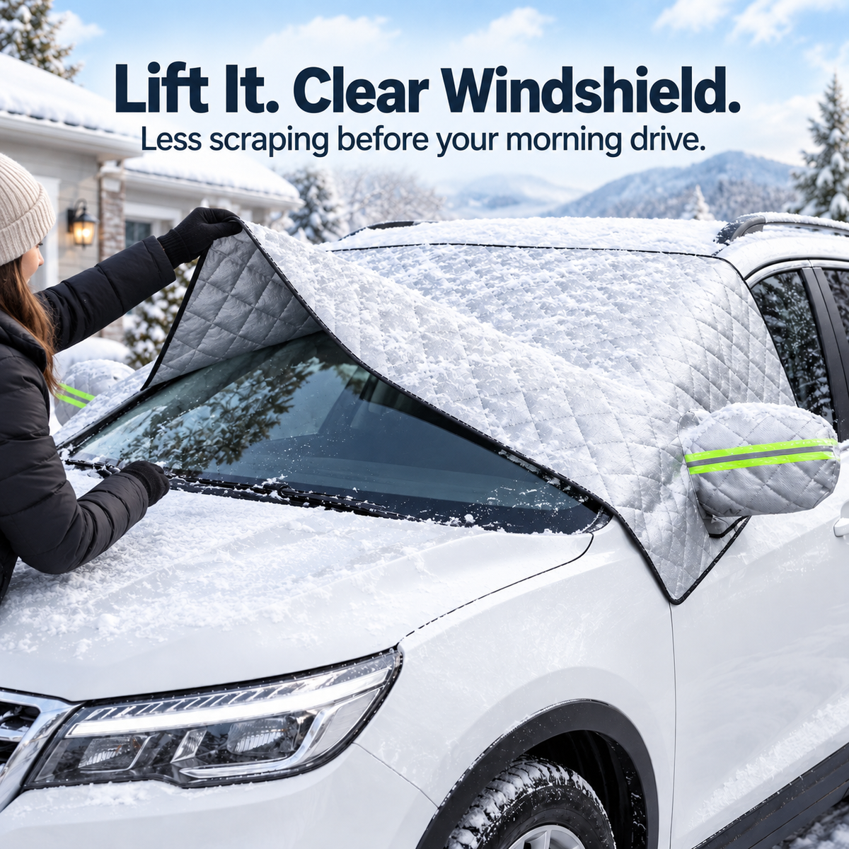 ❄️ Quilted Windshield Snow Cover with Mirror Protection for Winter